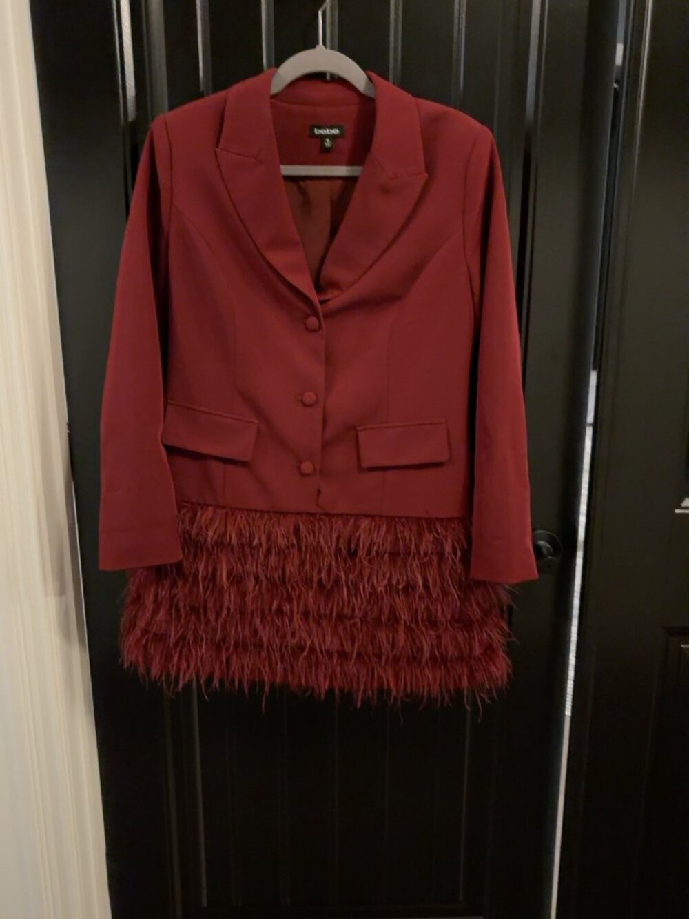 Bebe Burgundy Feather Trim Blazer Size M